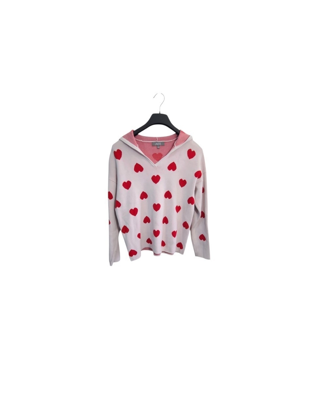 Marled Reunited Women’s Large Pink Red Heart Hooded Sweater Valentine’s